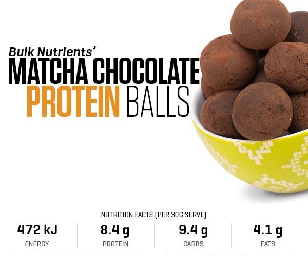 Matcha Chocolate Protein Balls recipe from Bulk Nutrients