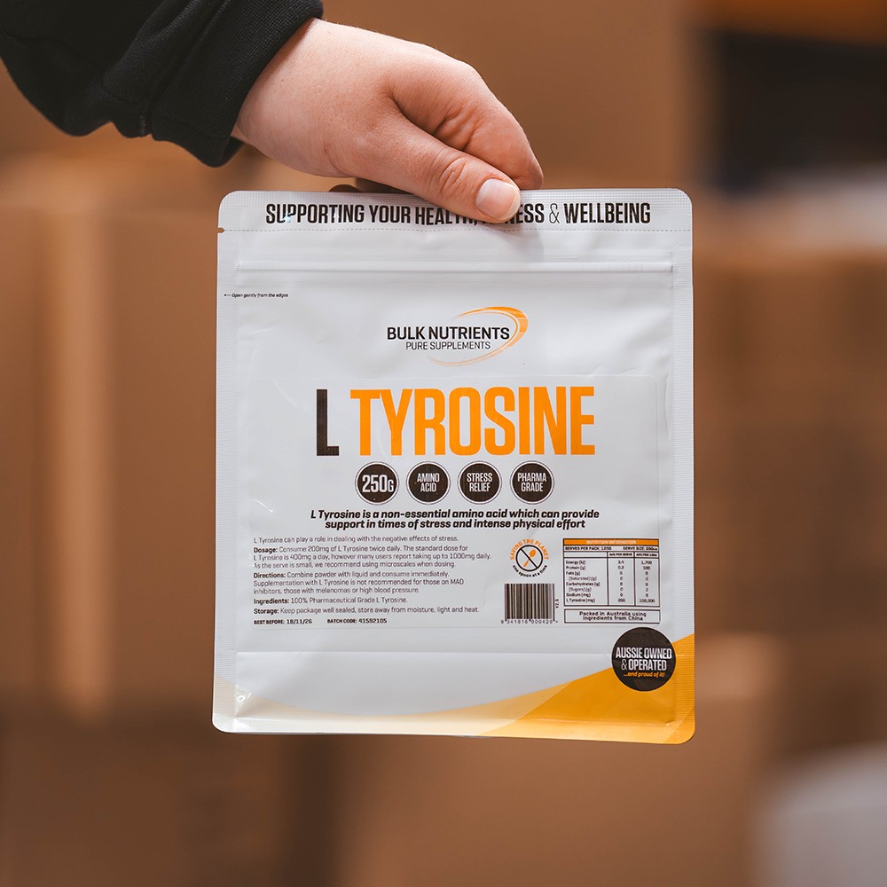 Bulk Nutrients' L Tyrosine Powder lactose free and like all amino acids does not contain any gluten in the raw ingredients