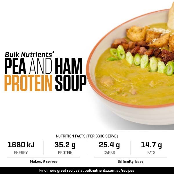 Pea and Ham Protein Soup recipe from Bulk Nutrients