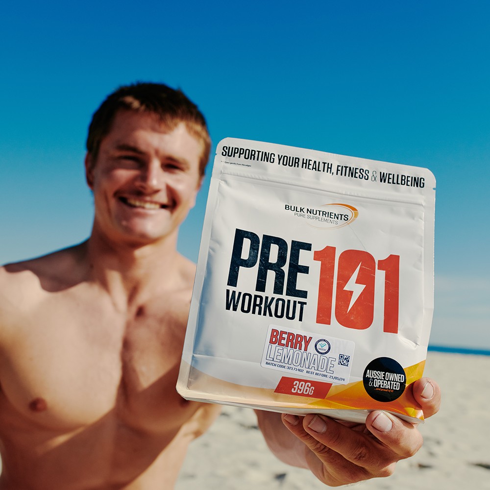 Bulk Nutrients' Pre Workout 101 Berry Lemonade HASTA with Lewy Finnegan