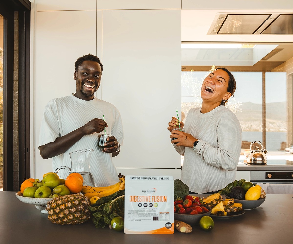 Digestive Fusion with fruit on the table