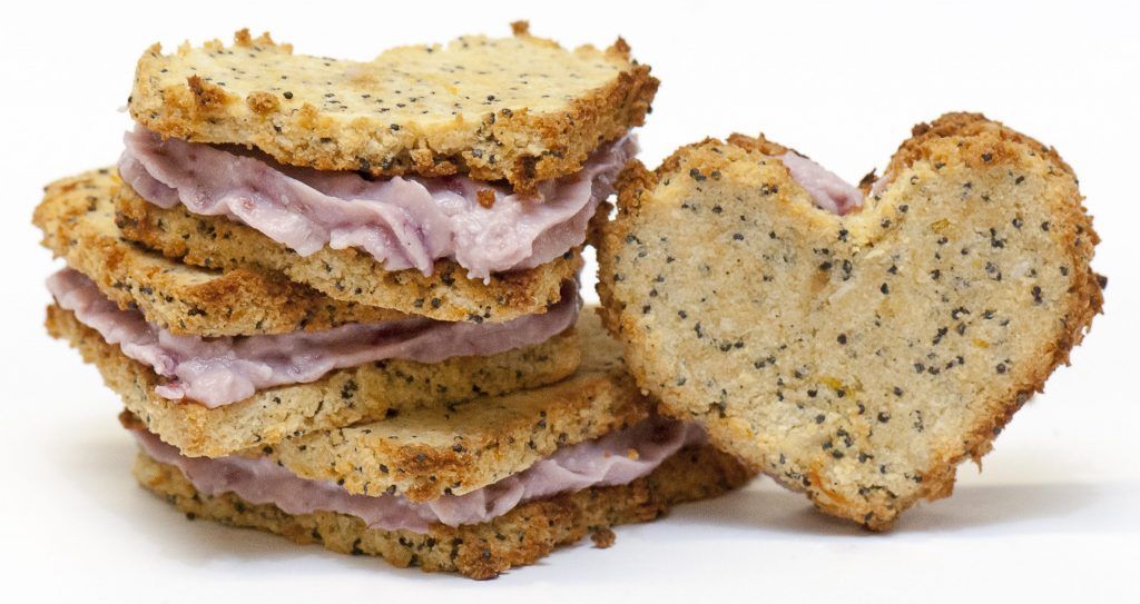 Lemon Poppy Hearts with Ricotta Raspberry Filling recipe from Bulk Nutrients 