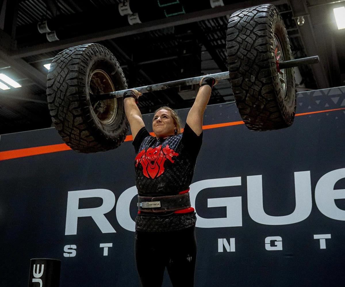 Bulk Nutrients Ambassadors Katie Blunden doing a tyre and wheel lift