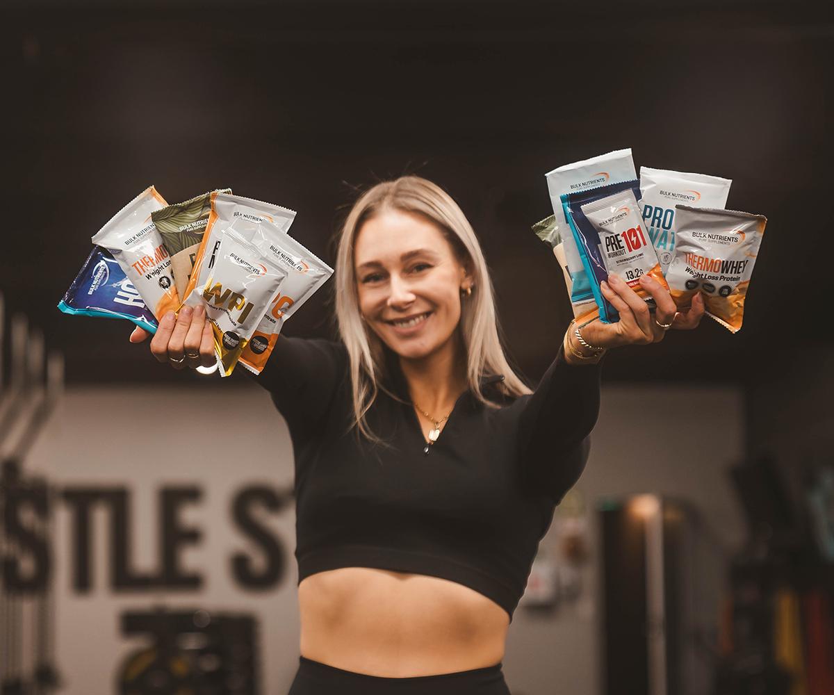 Bulk Nutrients Ambassador Chelsea Reid holding bulk samples