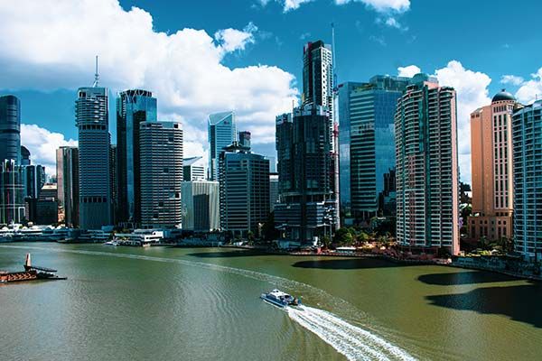 Skyscrapers near the water in Brisbane, Queensland.