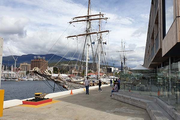 A sail boat at princess wharf in Hobart, Tasmania.