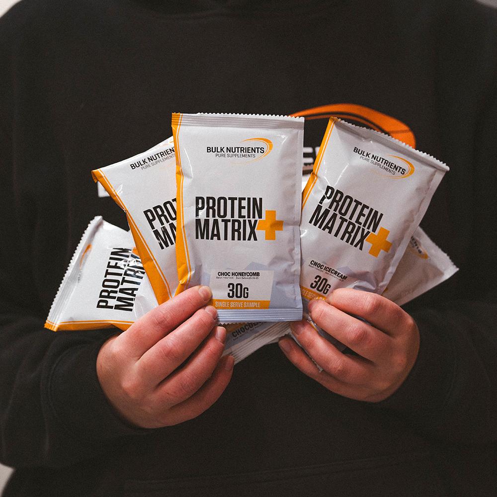 Bulk Nutrients' Protein Matrix+ Sample Pack are great while travelling or if you want to try new flavours