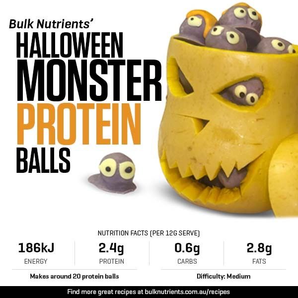 Halloween Monster Protein Balls recipe from Bulk Nutrients 