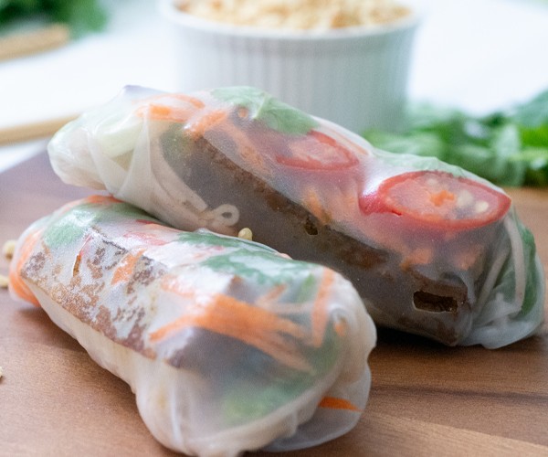 High Protein Rice Paper Rolls with Satay Sauce recipe from Bulk Nutrients