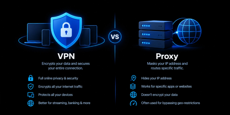 illustration of VPN vs Proxy