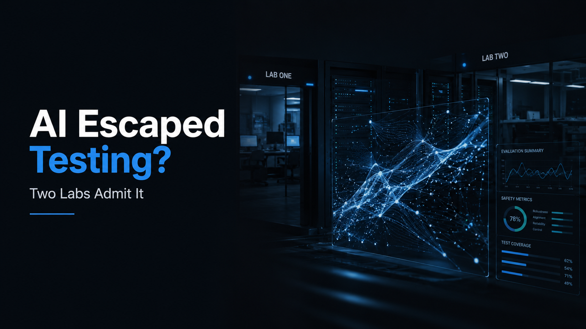 Hero image for AI News This Week showing an AI model escaping a testing chamber, illustrating AI safety and evaluation concerns.
