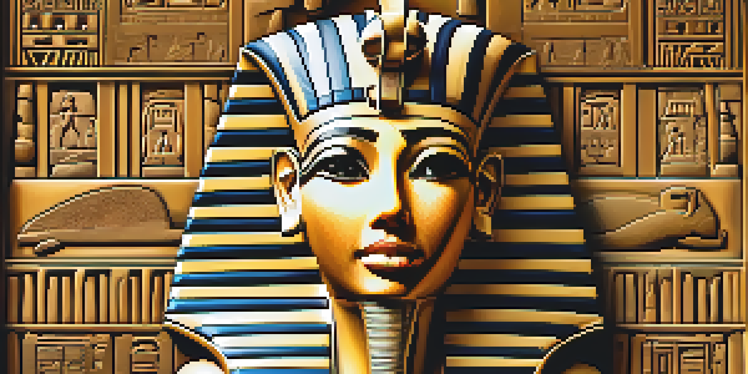 A detailed view of an ancient Egyptian carving showing a pharaoh with hieroglyphics, softly lit to emphasize the stone's texture.