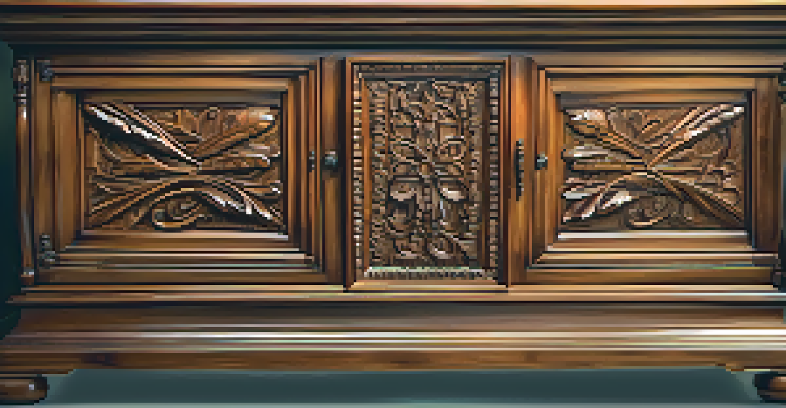 A beautifully restored wooden furniture piece with intricate carvings and a glossy finish.