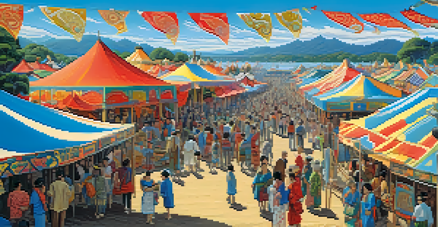 An outdoor carving festival with artisans showcasing diverse styles and visitors interacting.