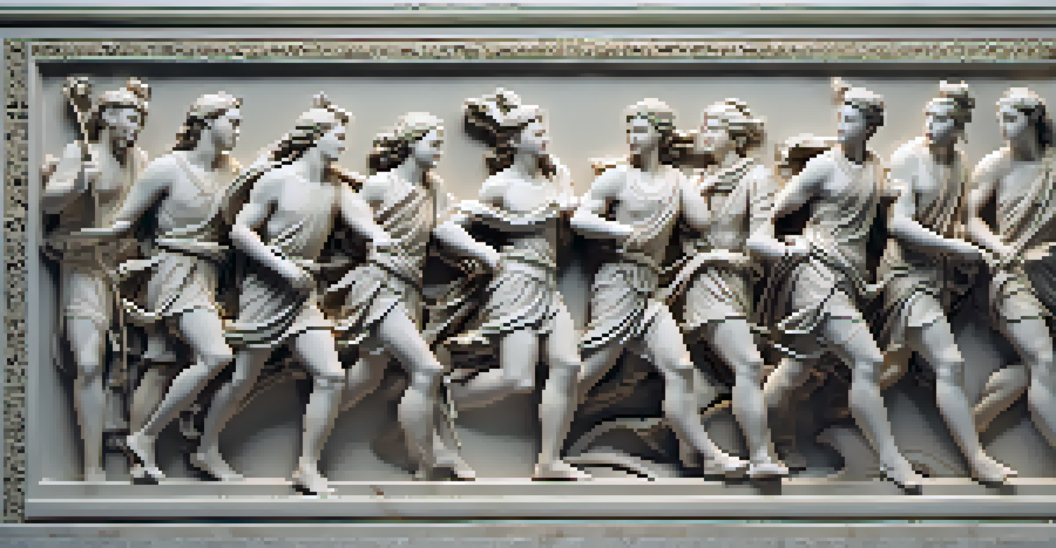 A polished marble relief showing a historical scene with intricate details and figures in motion.