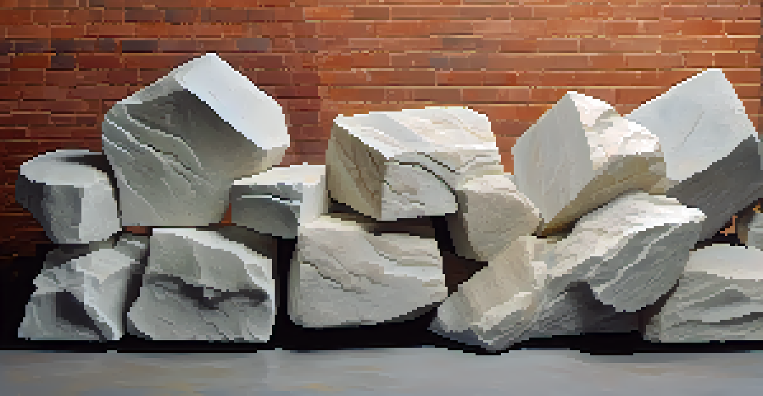 A montage of the transformation of a stone block into a sculpture, displayed in a gallery with vibrant colors and textures.