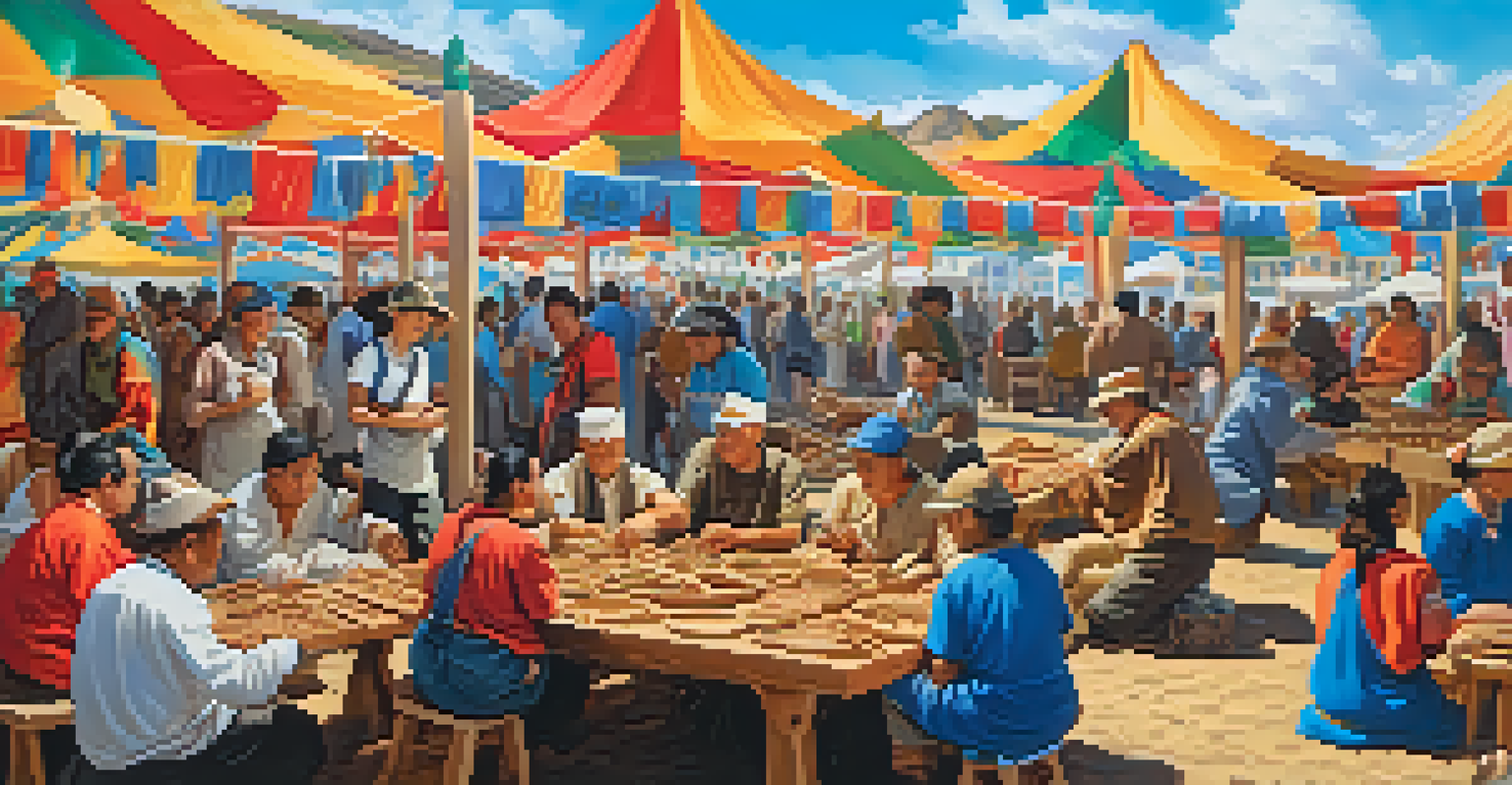A lively community carving festival with people engaged in carving activities, surrounded by colorful decorations.
