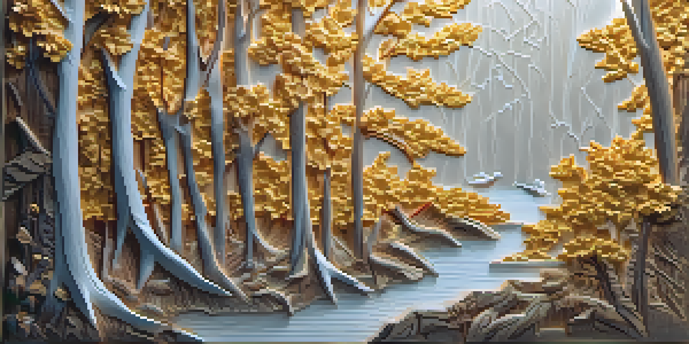 A detailed relief sculpture showcasing a forest scene with trees and wildlife, illuminated against a warm wooden background.
