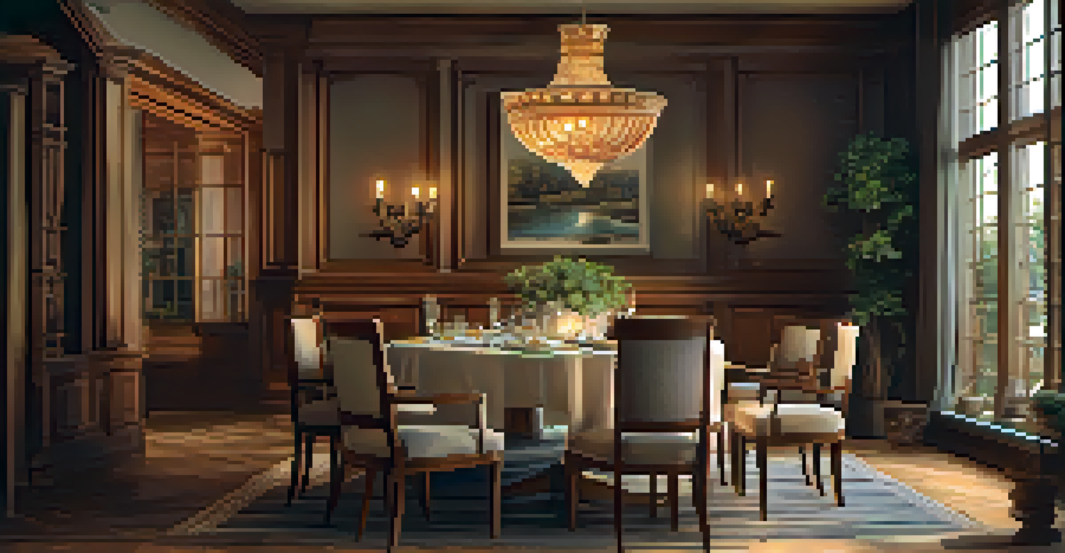 A carved wooden dining set in a cozy dining area, elegantly set for a meal with candlelight.