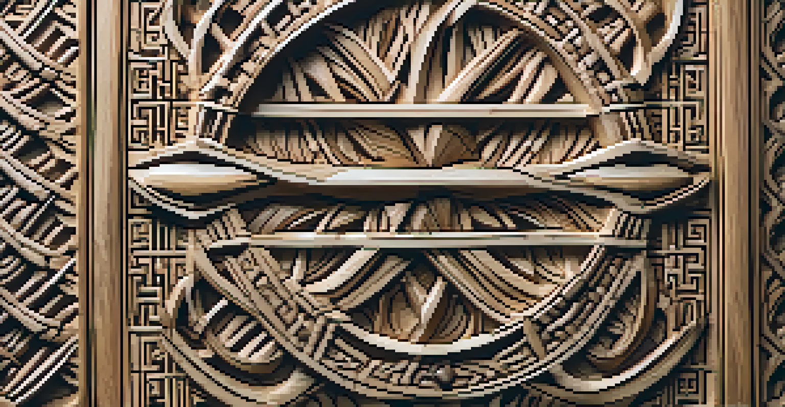Close-up of an Anglo-Saxon woodcarving featuring intricate knotwork and interlacing patterns.