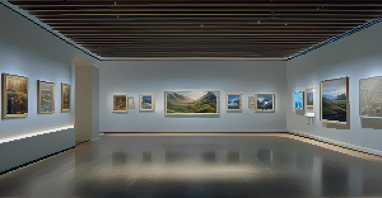A virtual gallery featuring a mix of traditional and digital carvings, with soft lighting and an inviting atmosphere.