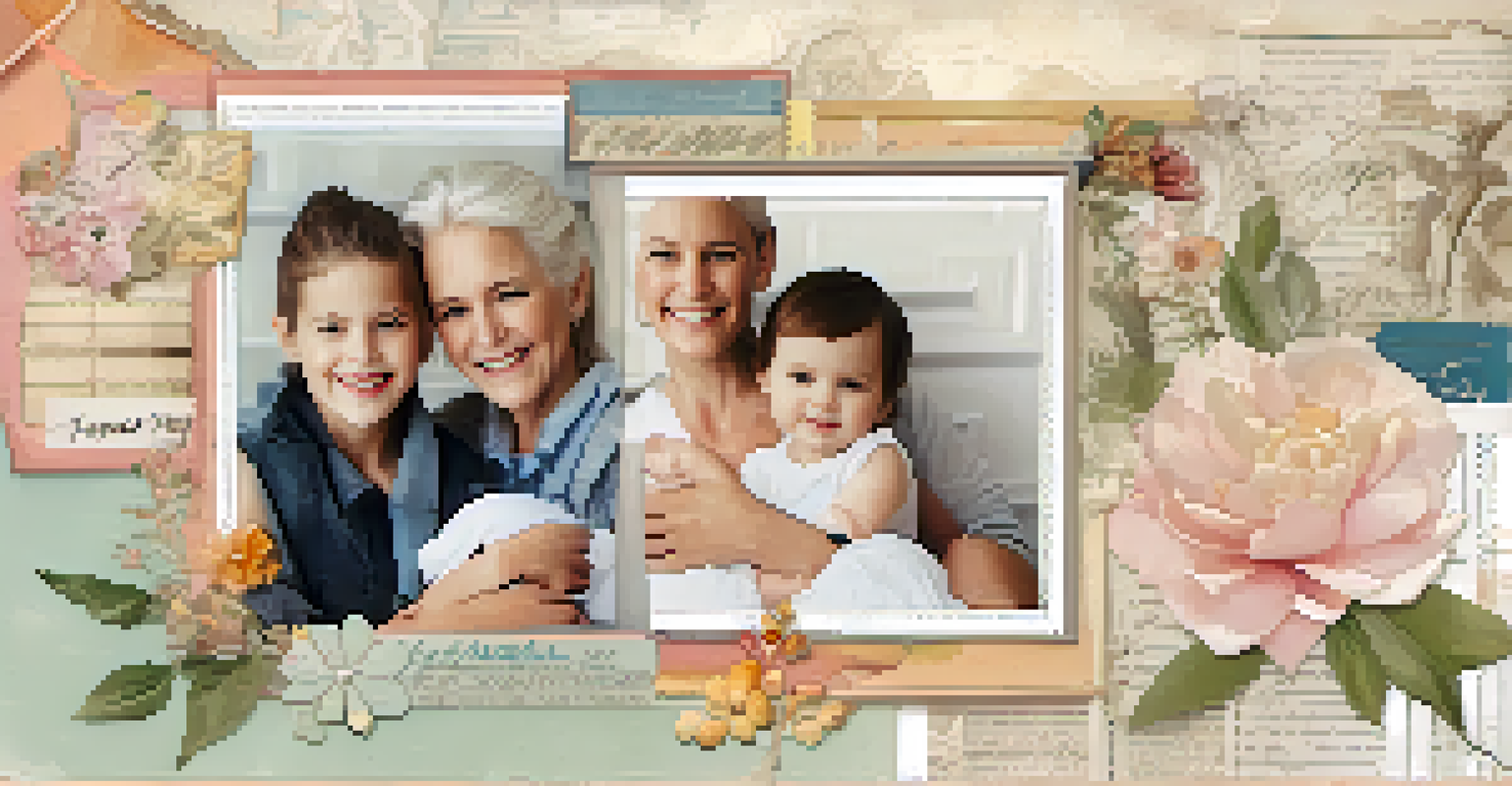 A digital scrapbook page filled with a collage of family photos and artistic creations, set against a pastel background with decorative elements.