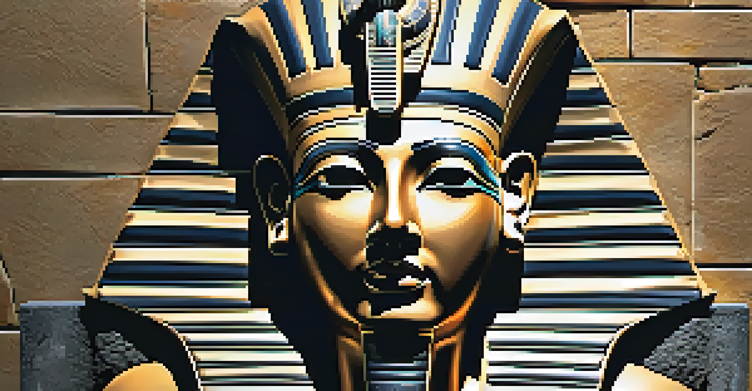 Close-up of a granite statue of a pharaoh, emphasizing intricate carving details.