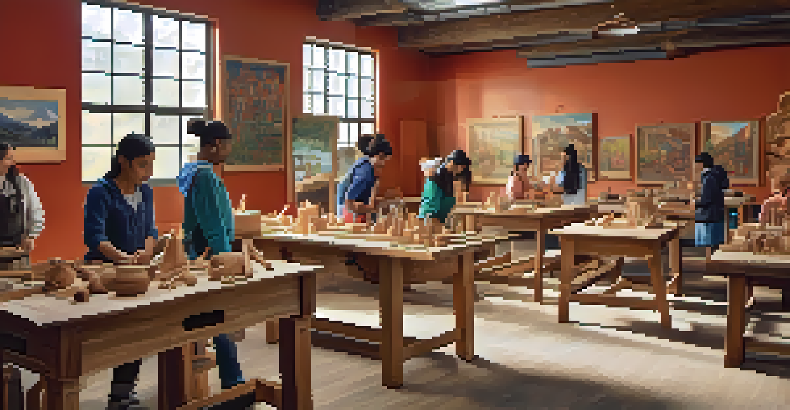 Students in a classroom participating in a carving workshop, guided by a local artisan.