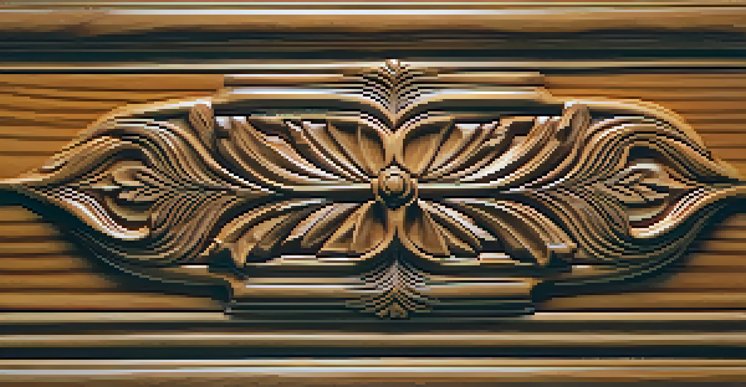 A close-up of a finely carved wooden sculpture displaying intricate details and textures, illuminated softly.