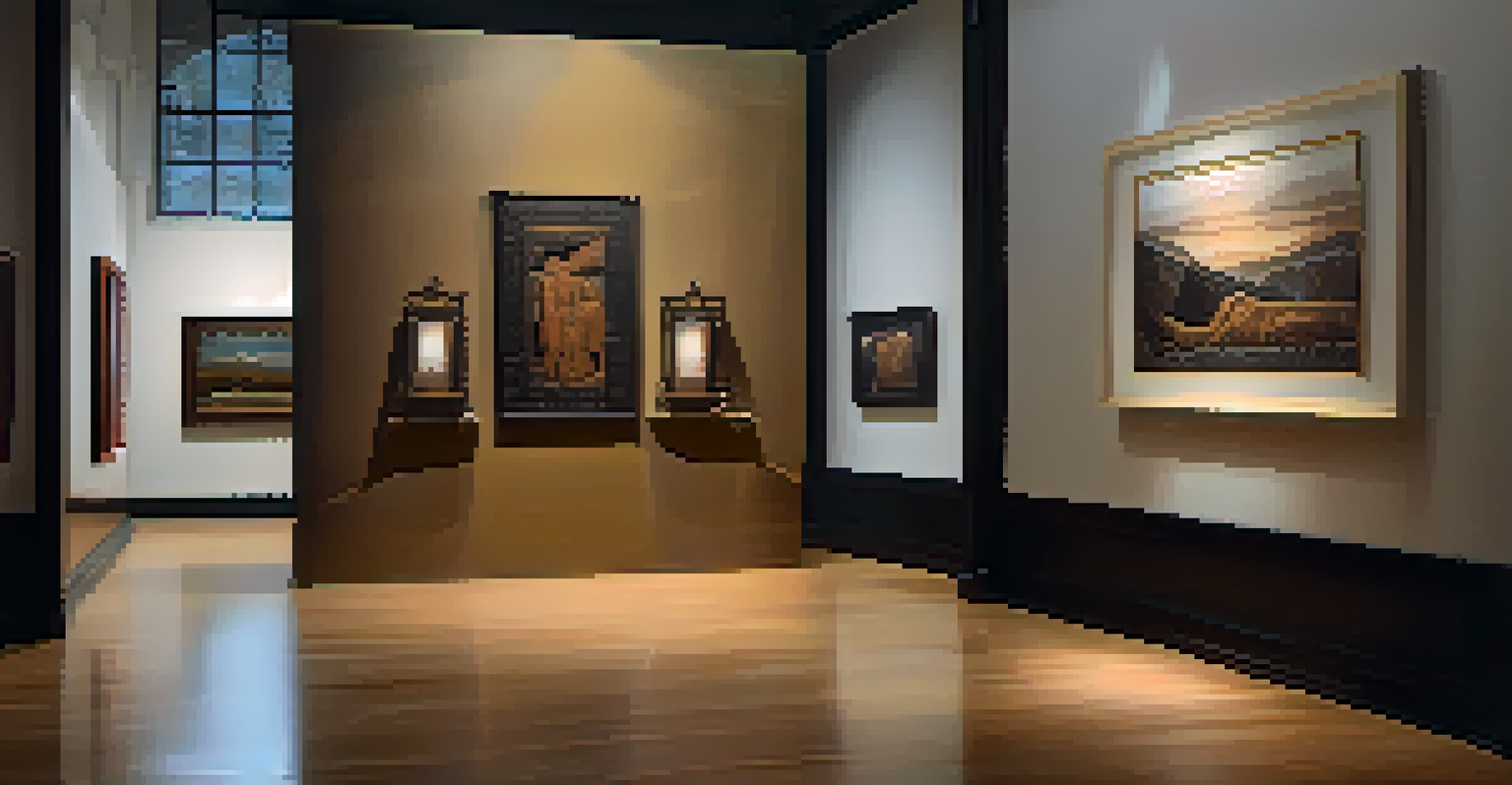 A contemporary sculpture in an indoor gallery, dramatically lit with a spotlight, creating deep shadows.