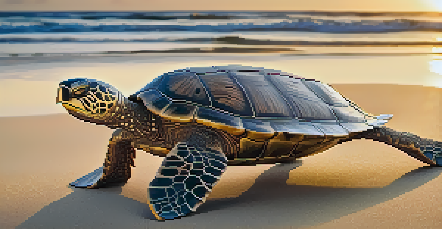 A driftwood sculpture of a sea turtle on a sandy beach during sunset, with warm light highlighting the wood textures.