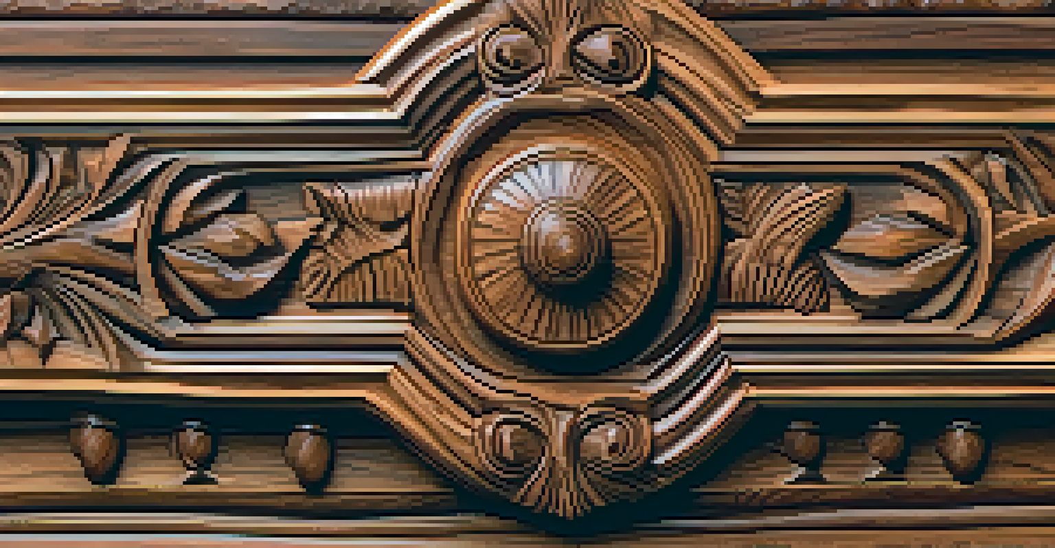 A close-up view of a walnut wood carving, showcasing intricate details and rich grain patterns against a soft background.