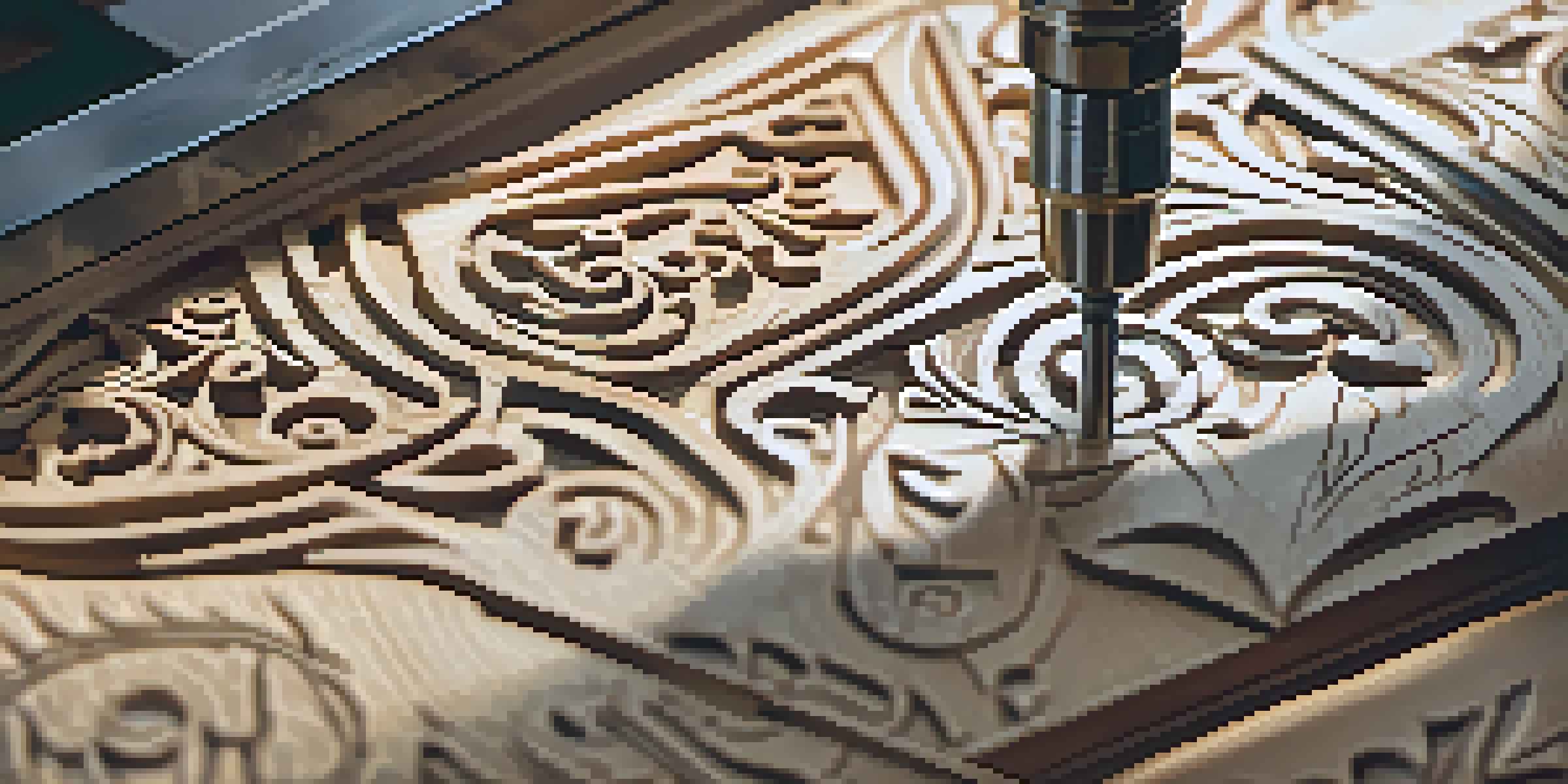 A CNC machine carving detailed designs into wood, with visible patterns and textures.