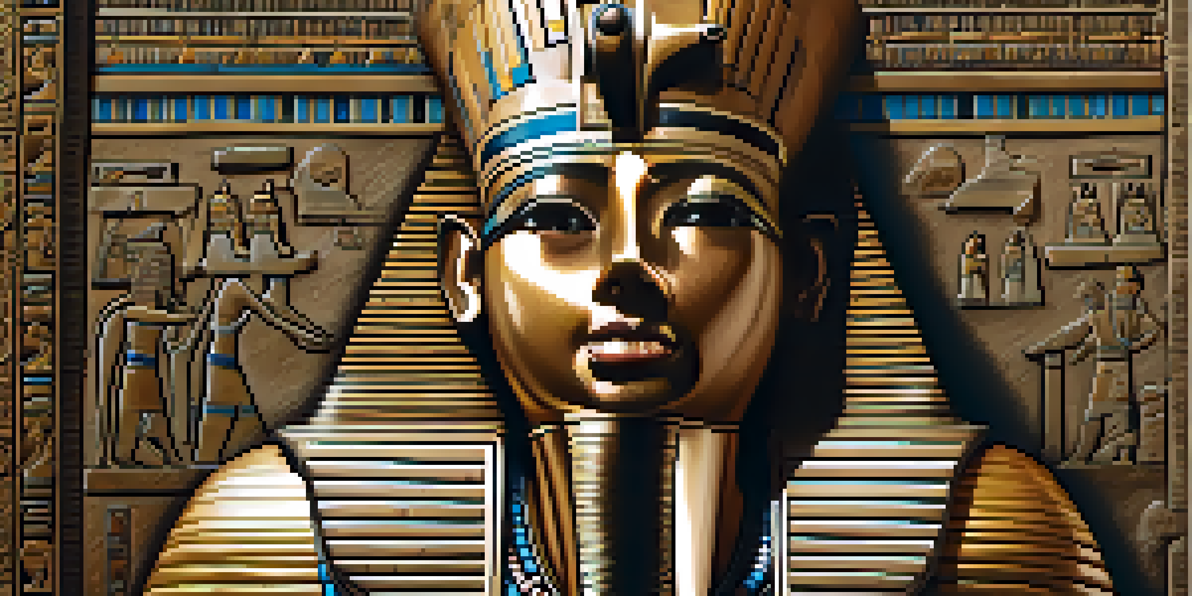 A detailed close-up of an ancient Egyptian relief showing a pharaoh with hieroglyphics in the background, illuminated by sunlight.