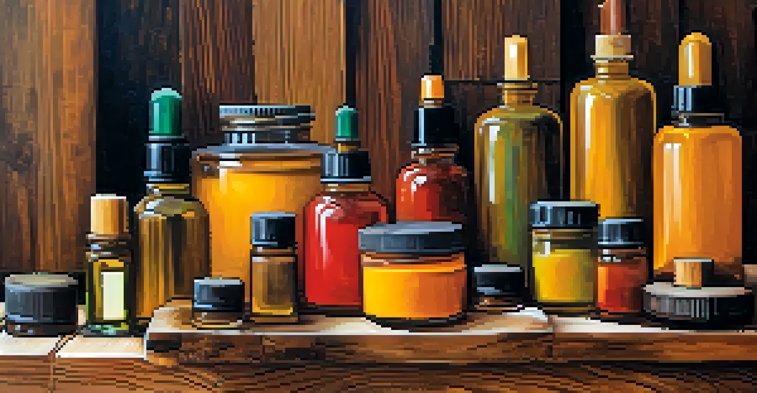A collection of eco-friendly wood finishes, including oils and beeswax, arranged on a rustic wooden table.