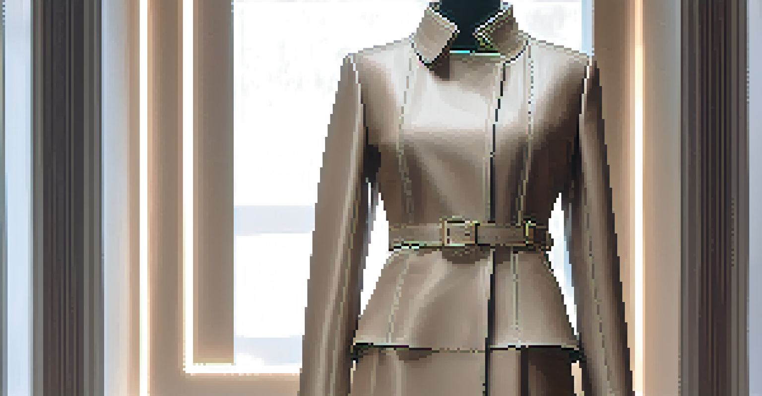 An outfit on a mannequin featuring carved leather elements, showcased in a modern setting with soft lighting highlighting the texture.