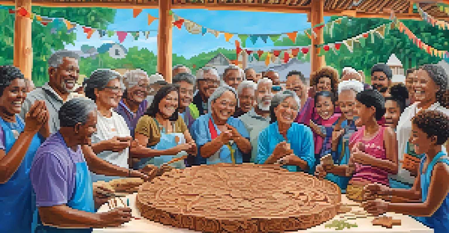 Participants celebrating at a carving workshop, showcasing their creations with joy and camaraderie in a colorful setting.