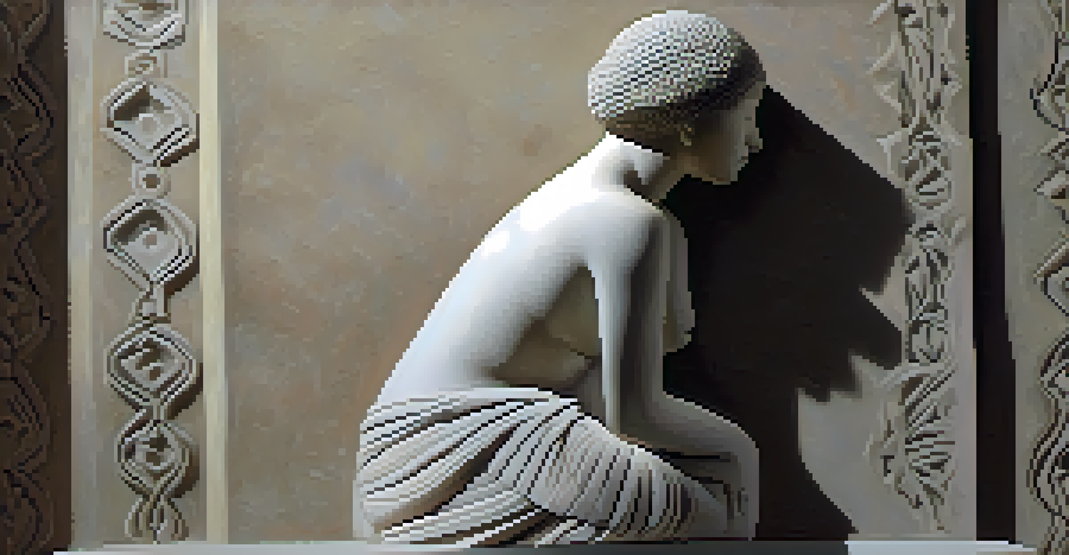 A carved stone figure depicting a human form with smooth curves and intricate details, set against a neutral background, highlighting its craftsmanship.