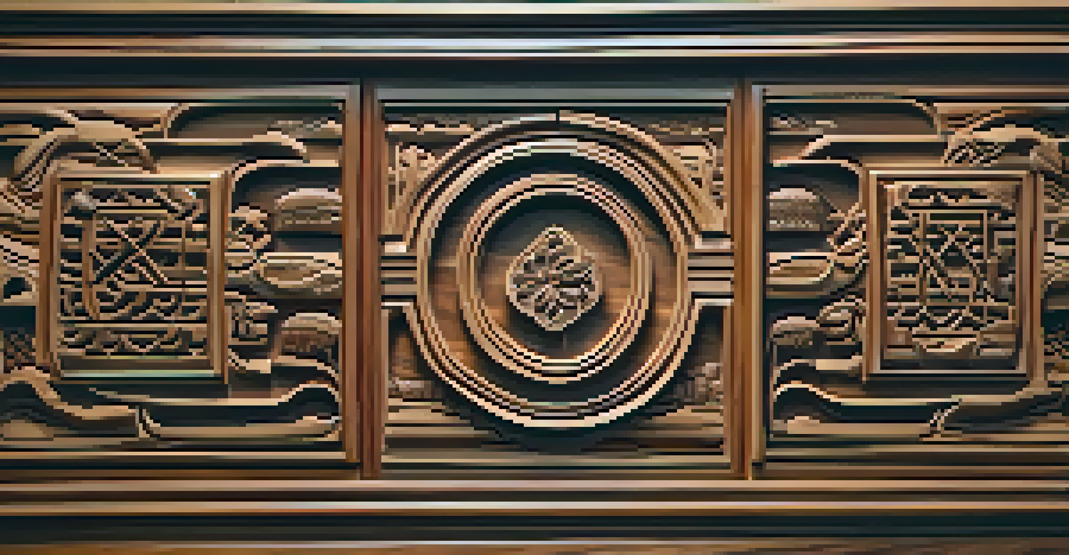 A close-up of a beautifully carved wooden panel featuring intricate designs and patterns depicting natural elements.