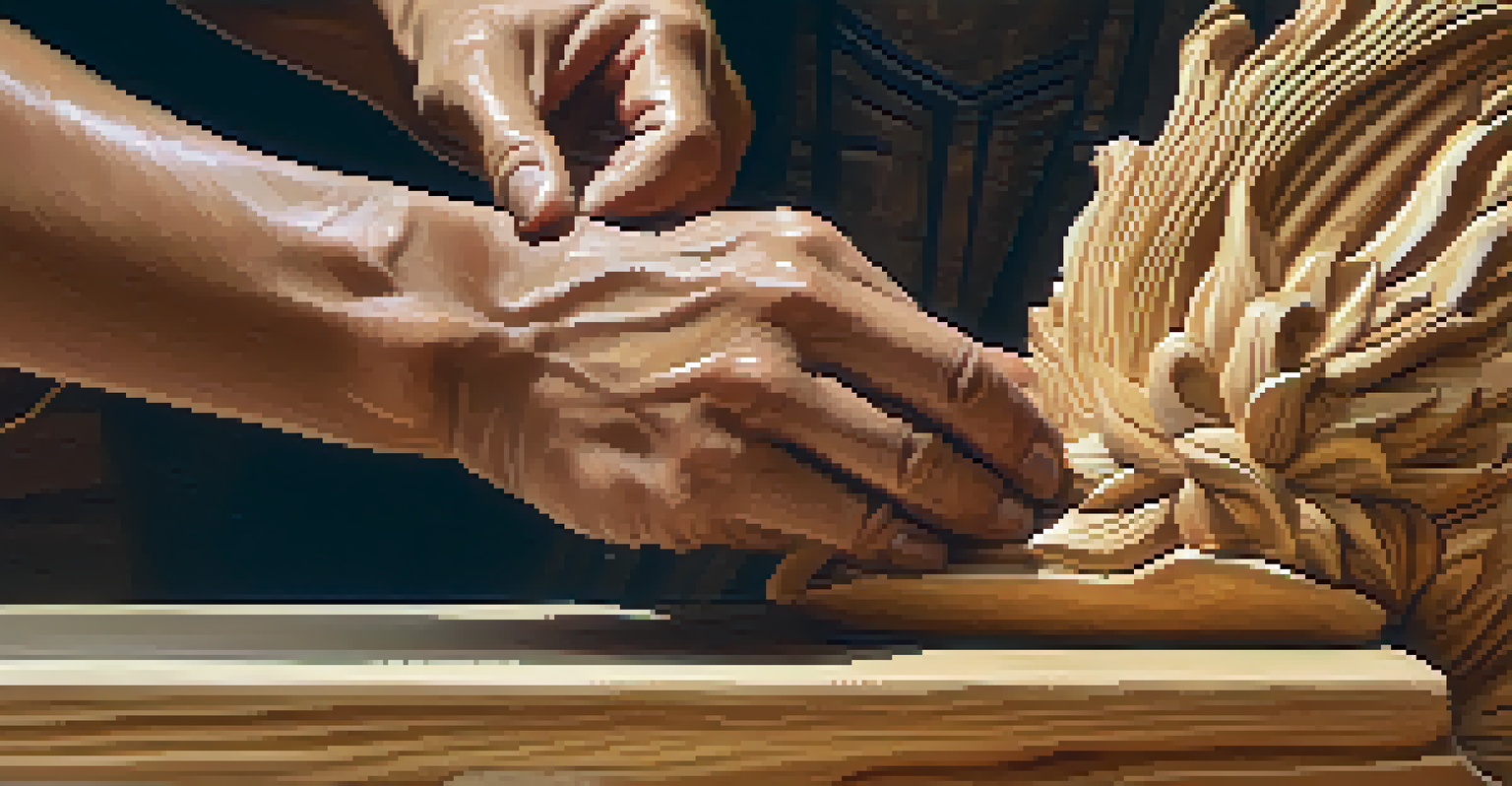 An artisan applying a natural finish to a wooden carving, highlighting the texture and detail of the wood.