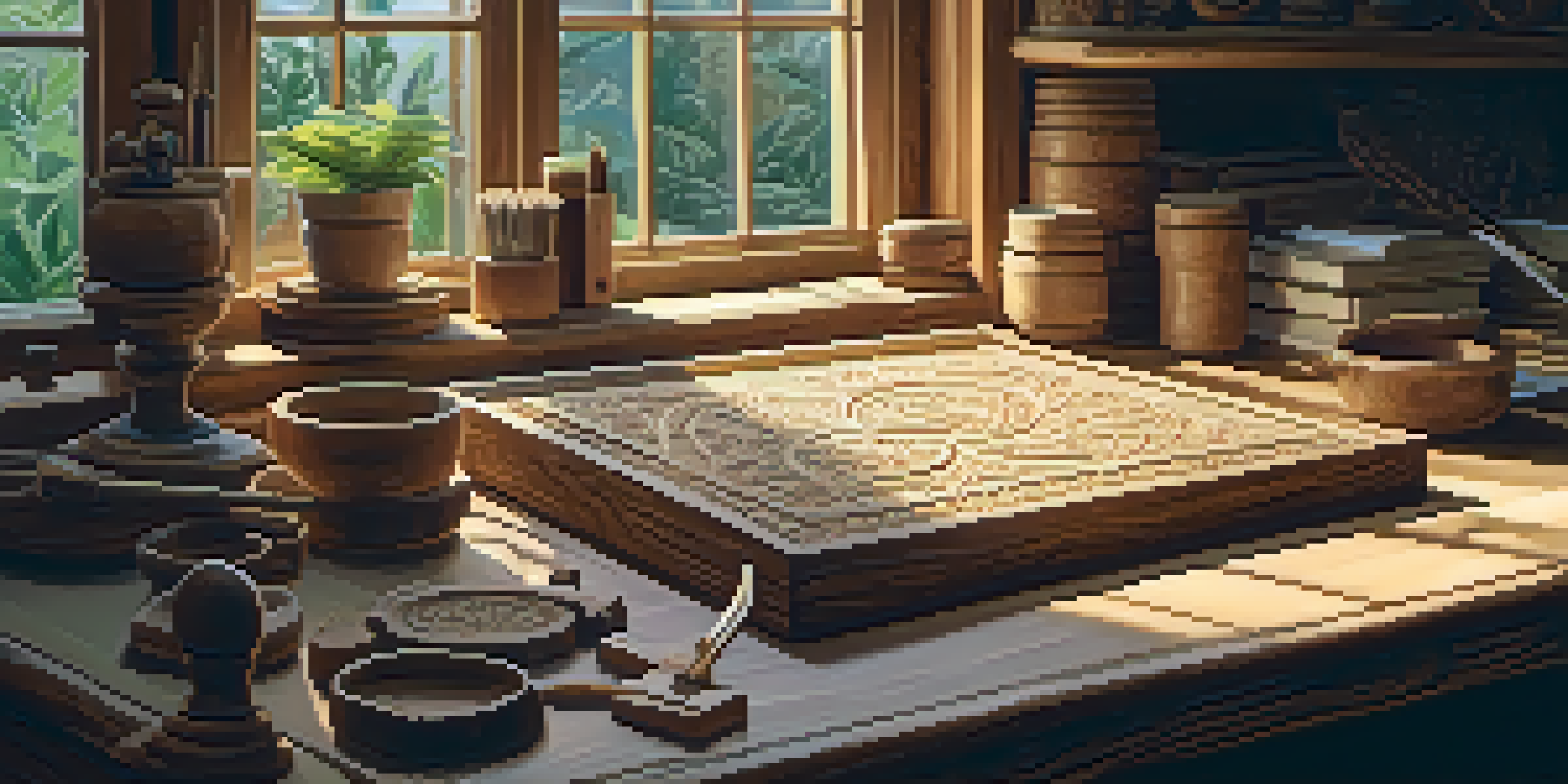 An artisan at work in a cozy workshop, carving detailed designs into wood, surrounded by tools and warm lighting.