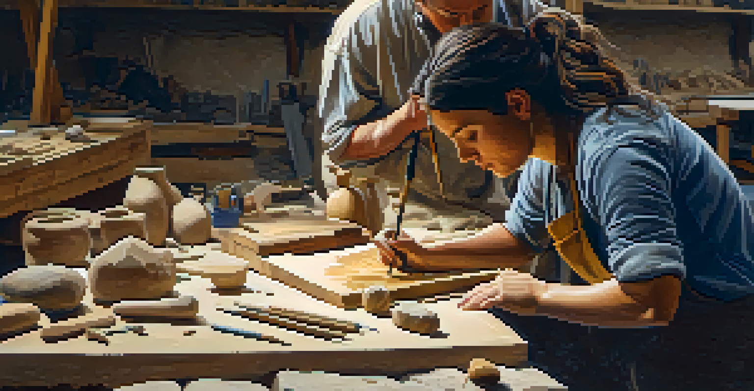 An artist demonstrating carving techniques at a workshop, with participants observing and taking notes.