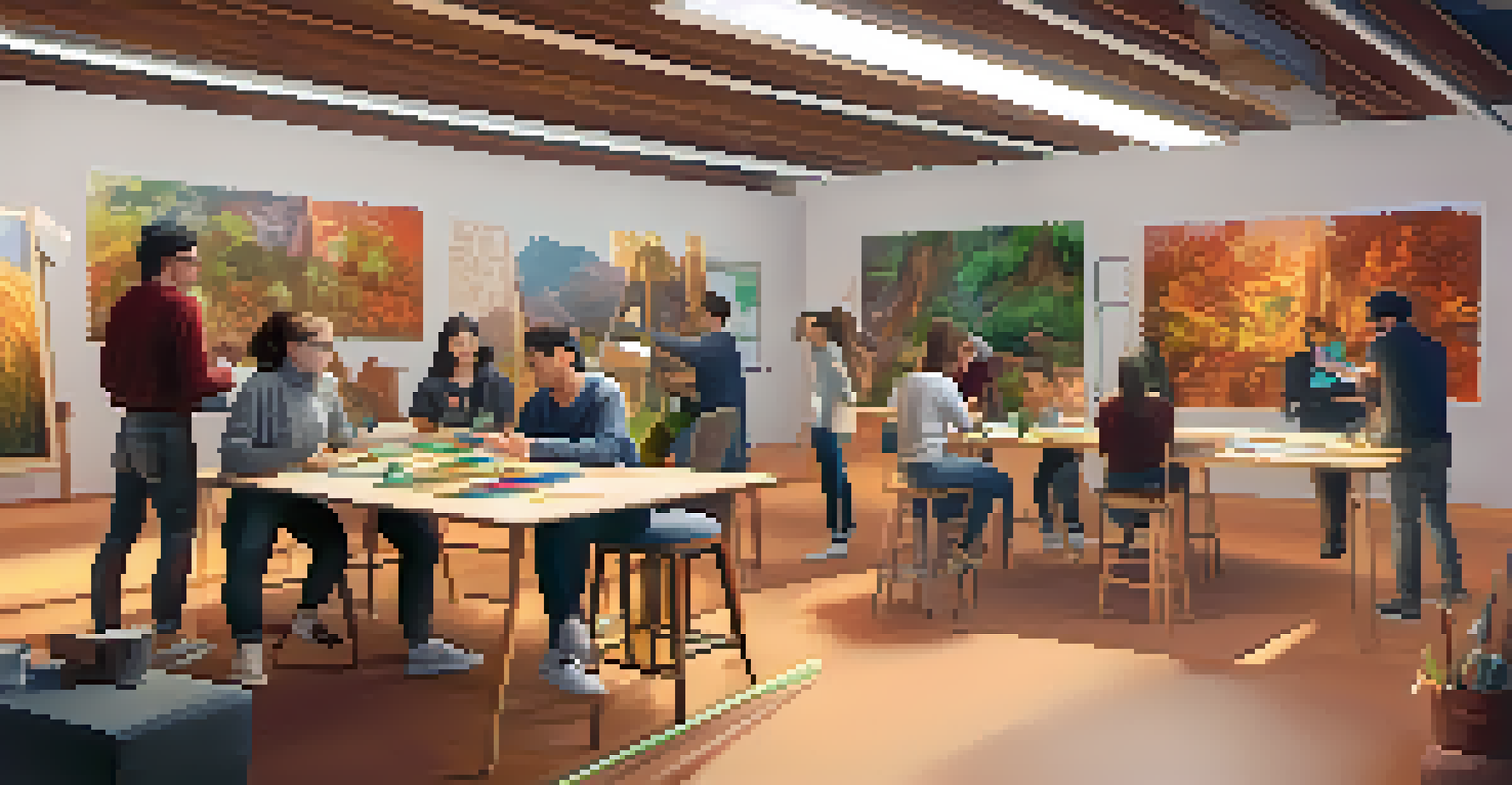 Multiple students collaborating on carving projects in a vibrant virtual workshop environment.