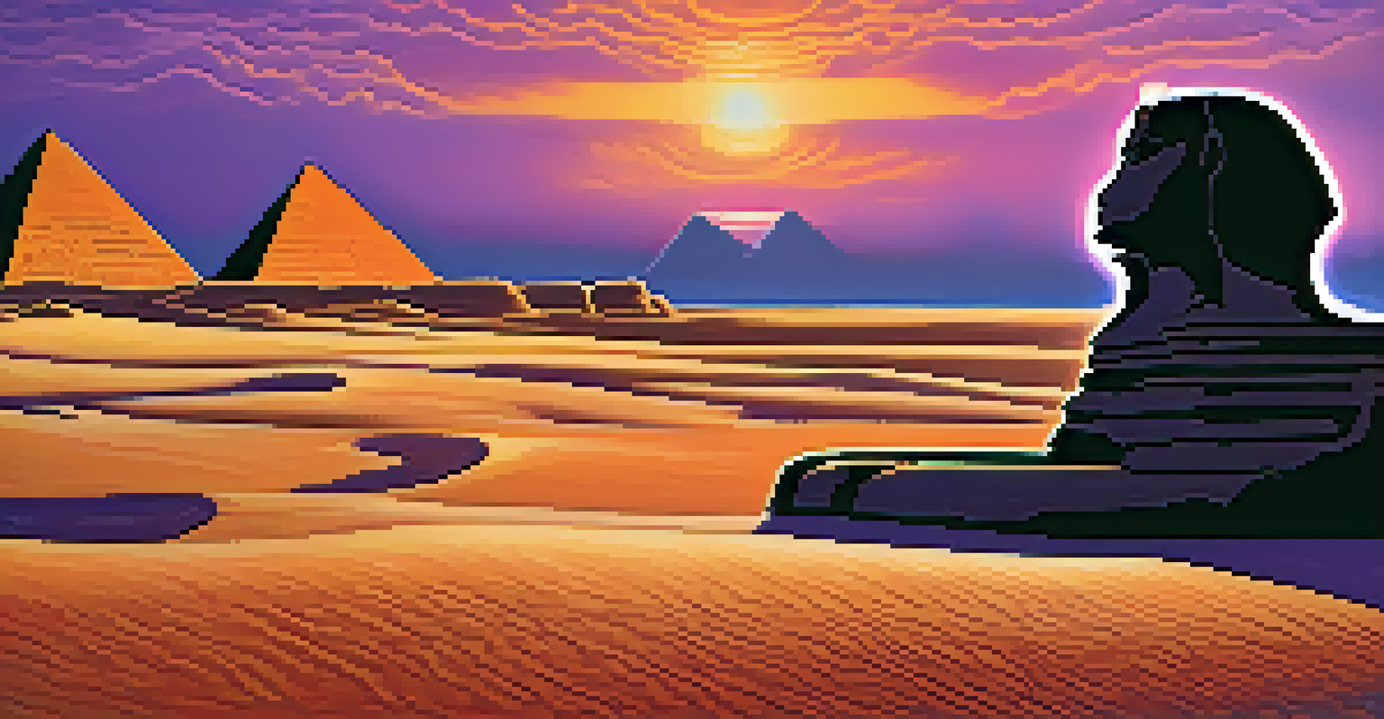 The Great Sphinx of Giza at sunset, showcasing its intricate carvings against a colorful sky.