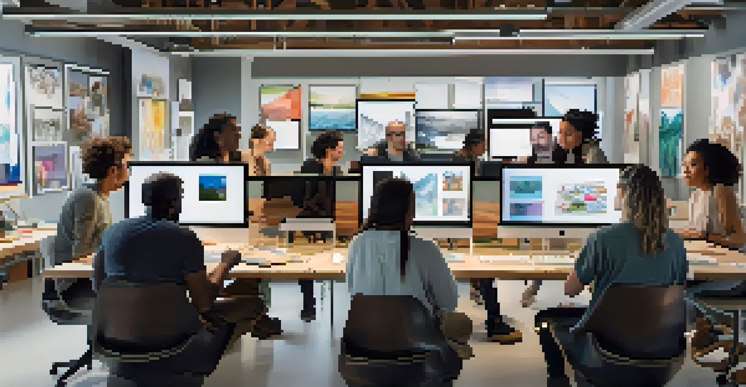 A diverse group of artists collaborating on digital carving projects, with multiple monitors displaying designs in a bright and modern workspace.