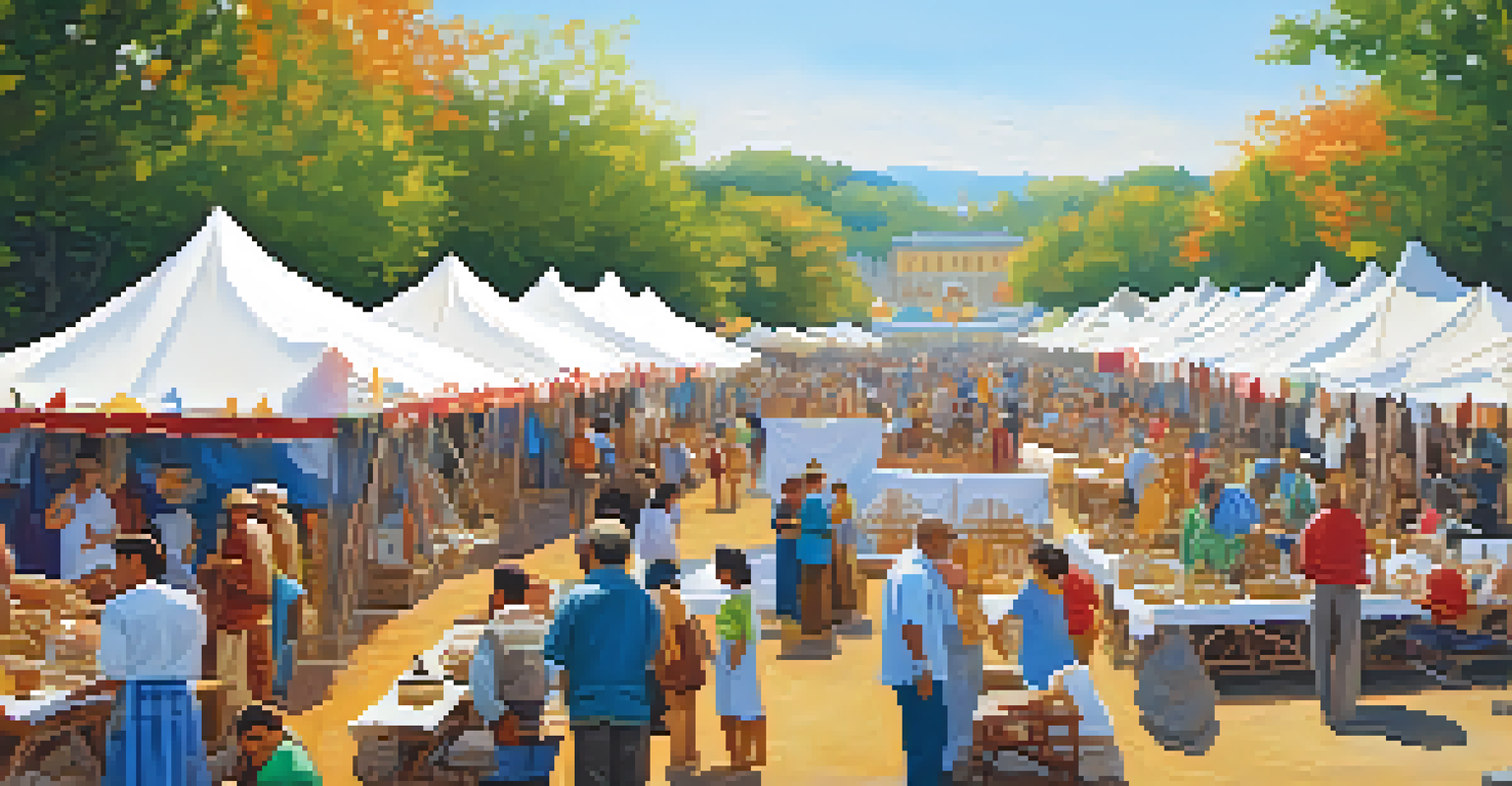 A lively outdoor carving festival with artisans showcasing their work, colorful tents, and visitors enjoying the creative atmosphere.