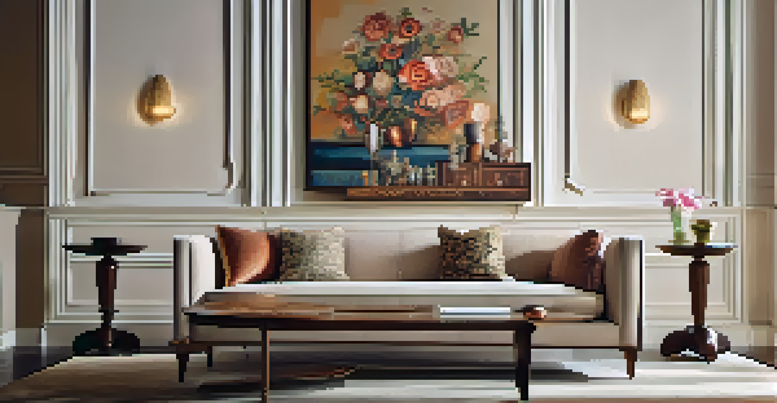 A piece of modern furniture with traditional carvings in a contemporary living room, highlighting the blend of styles.