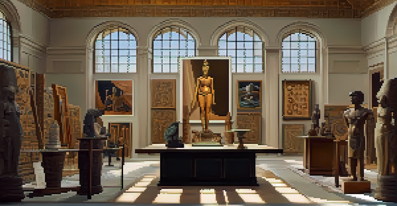 A Renaissance artist in a studio filled with sketches and sculptures inspired by Egyptian art, bathed in warm natural light.