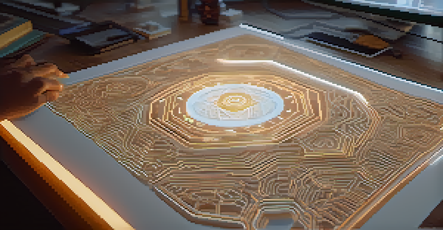 A close-up of a virtual carving tool interface with intricate designs, showing a user's hand and glowing textures.