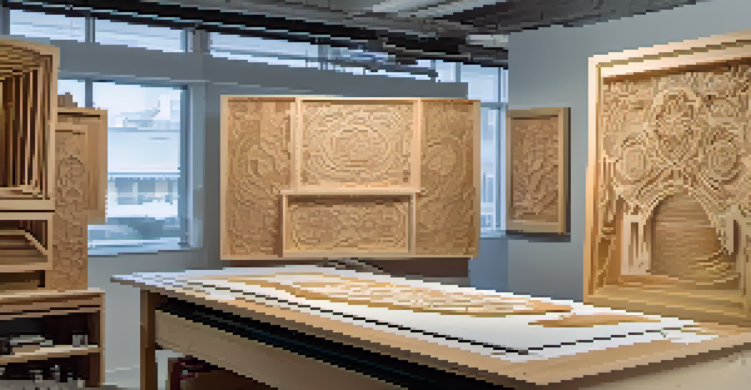 A CNC machine carving colorful acrylic in a modern studio.